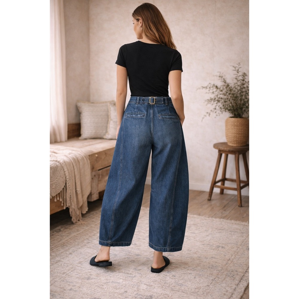 Pilcro and the Letterpress High Rise Barrel Wide Leg Jeans Blue Denim 28 - Picture 2 of 16